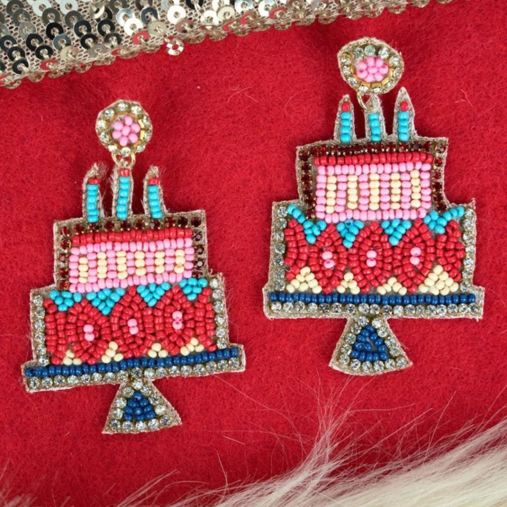 VIOLA Birthday Cake Seed Bead Earrings NWT